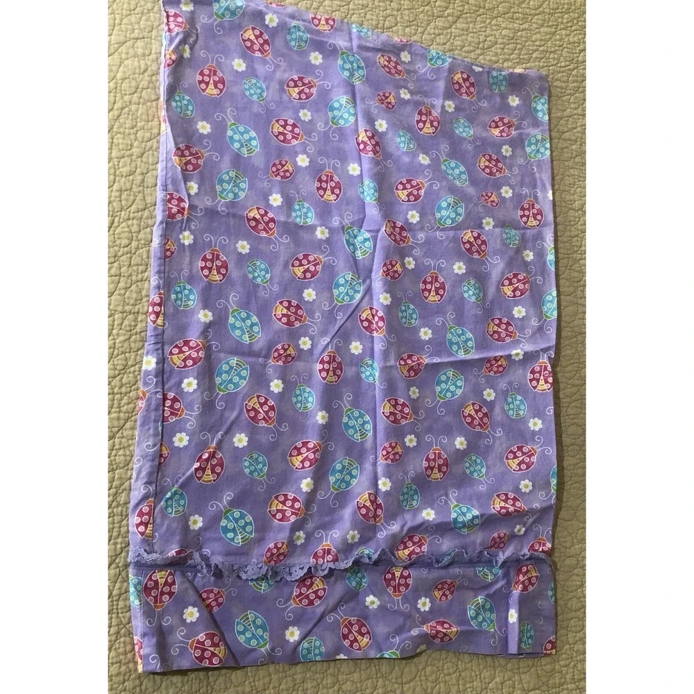 Hand Crafted‎ Pillow Case Purple Lady Bugs Flower Girls Bedroom Twin Pillow Sham
